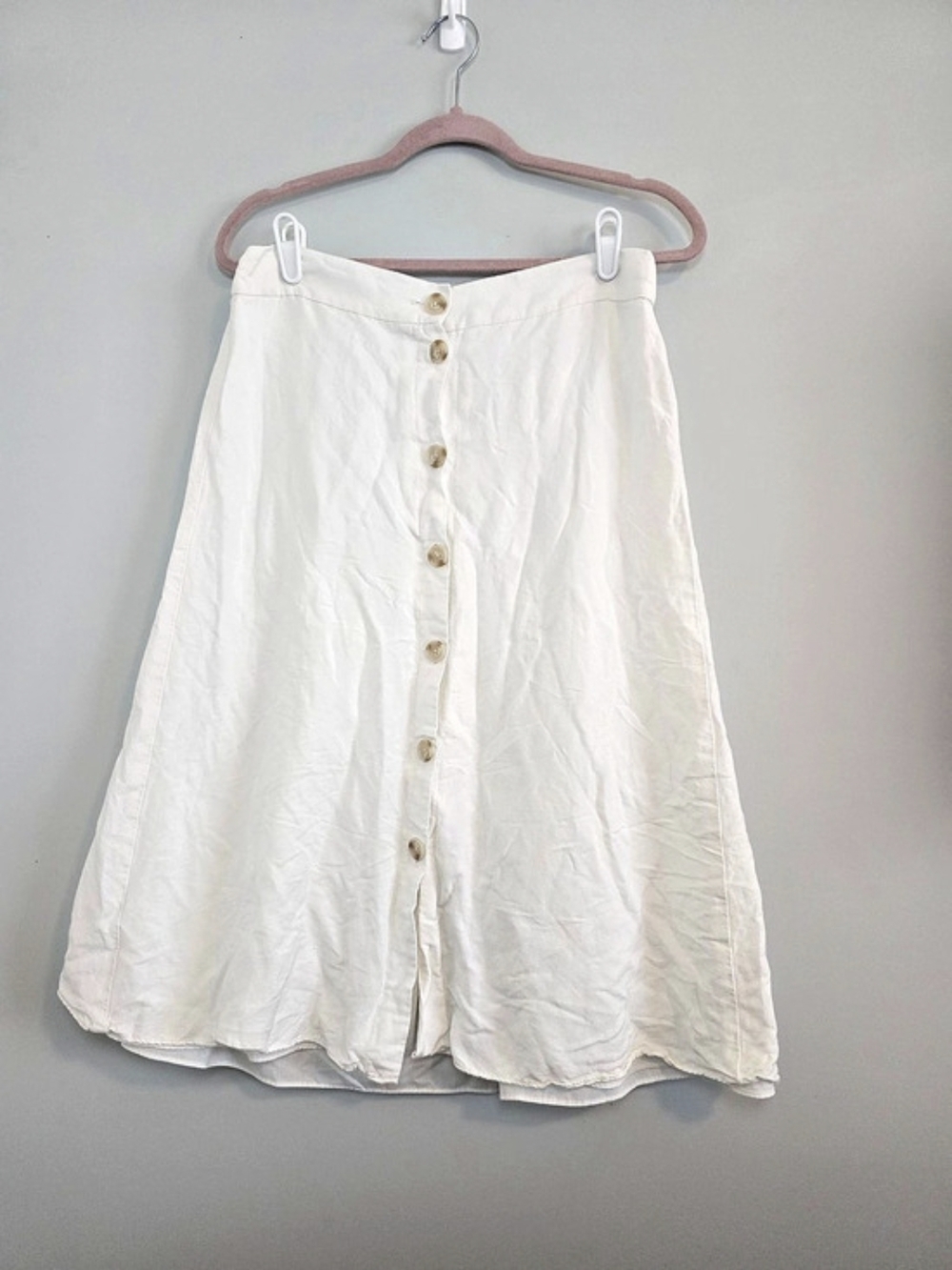 LOFT White Linen Blend Button Front A-Line Midi Skirt Women’s Medium